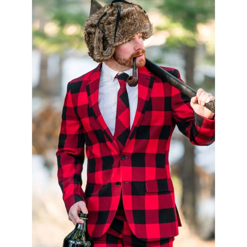 Shinesty Lumberjack Suit Sport Coat & Tie Men's 42 Red Black Buffalo Plaid New